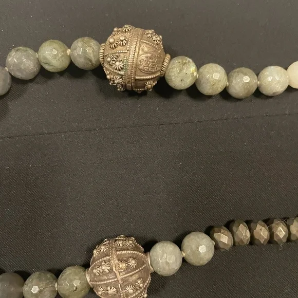 Yemen vintage silver beads labradorite bead necklace by Designer Ria B - Picture 2 of 9